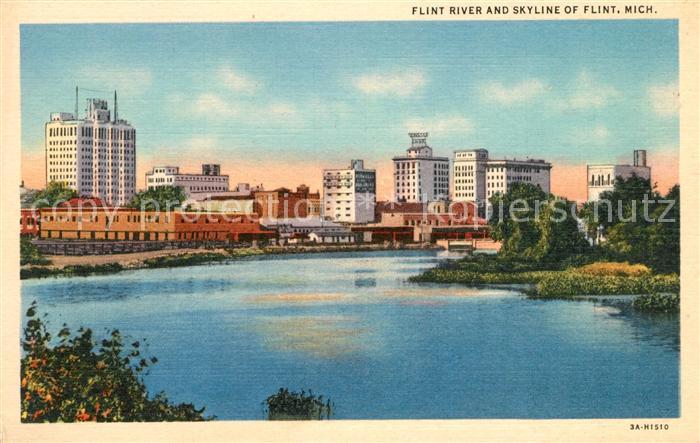 Flint Michigan Flint River and skyline Illustration