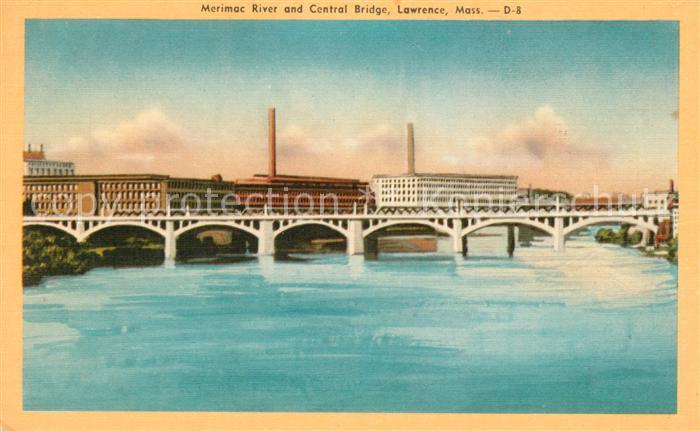 Lawrence Massachusetts Merimac River and Central Bridge Illustration