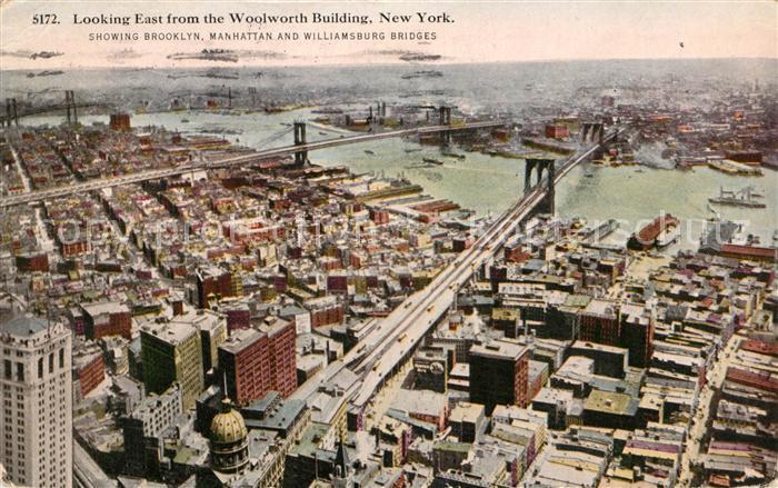 New York City Looking East from the Woolworth Building Brooklyn Bridge Manhattan