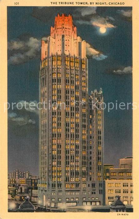 Chicago Illinois Tribune Tower by night Illustration