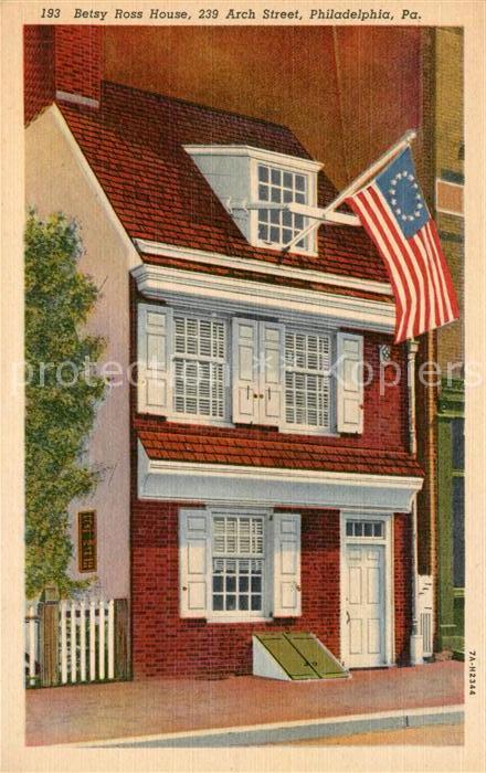 Philadelphia Pennsylvania Betsy Ross House American Flag Illustration