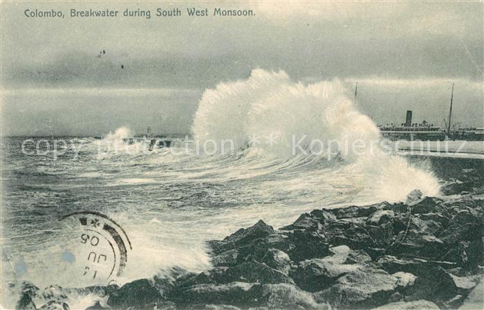 Colombo Ceylon Sri Lanka Breakwater during South West Monsoon Brandung