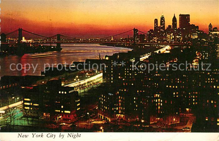 New York City Manhattan and Brooklyn Bridges East River Downtown Skyline by nigh