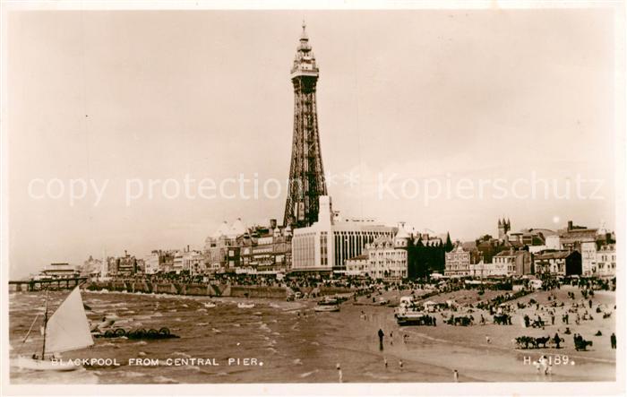 Blackpool Tower from Central Pier Valentines Postcard