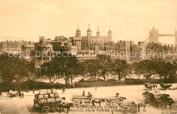 London Tower and Tower Bridge from Tower Hill