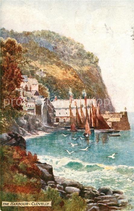 Clovelly Harbour Painting Tuck's Postcard Oilette No 7233