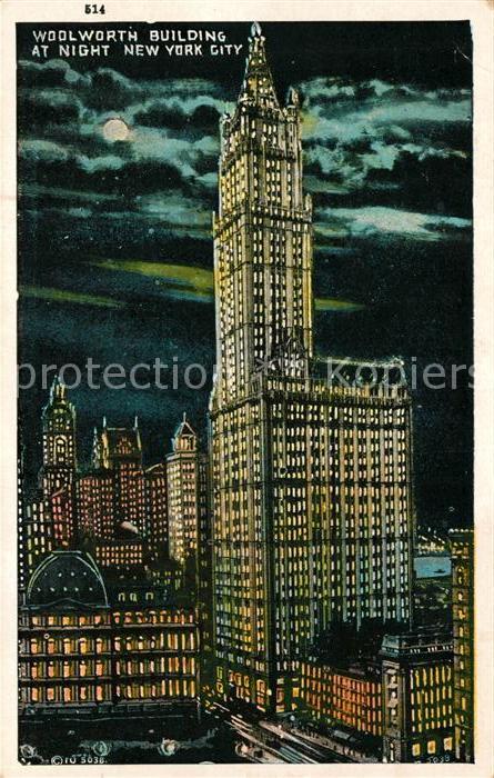 New York City Woolworth Building at night moonlight Illustration