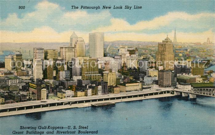 Pittsburg Pennsylvania New Look Skyline Gulf Koppers US Steel Grant Buildings Ri