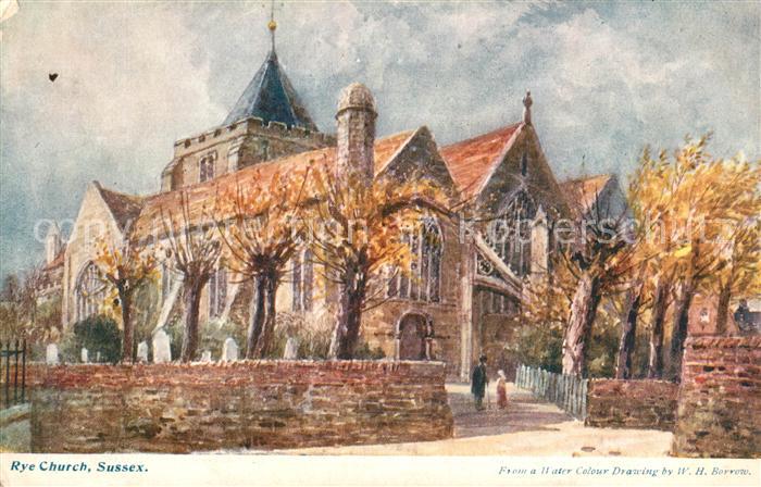 Rye East Sussex Church Painting Kuenstlerkarte