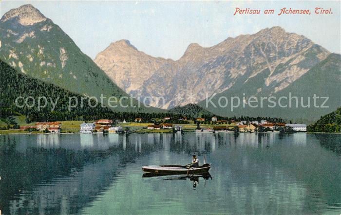 Pertisau Achensee Blick ueber den See zu den Alpen
