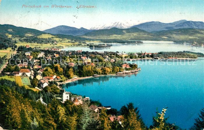 Poertschach Woerthersee Gesamtansicht mit Alpenpanorama