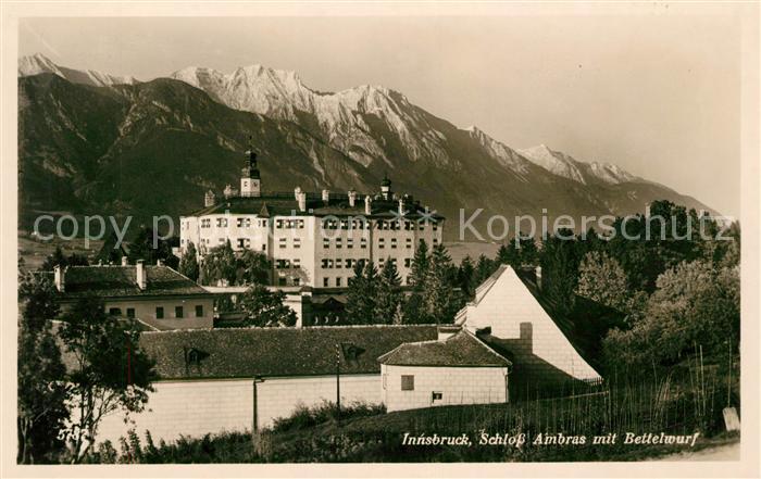 Innsbruck Schloss Ambras mit Bettelwurf Karwendelgebirge