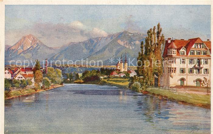 Villach Kaernten Draupartie Alpen Kuenstlerkarte Serie Alpenlaendische Kunst Nr