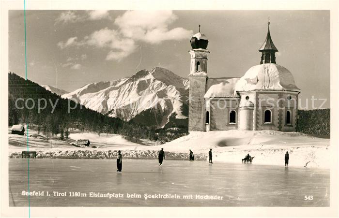 Seefeld Tirol Eislaufplatz beim Seekirchlein mit Hocheder Winterpanorama
