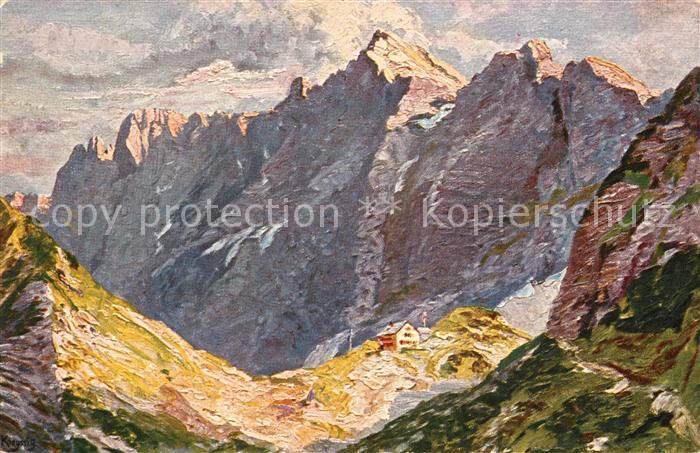 Lamsenjochhuette Berghaus Gebirgspanorama Kuenstlerkarte