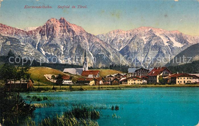 Seefeld Tirol Blick ueber den See zum Karwendelgebirge