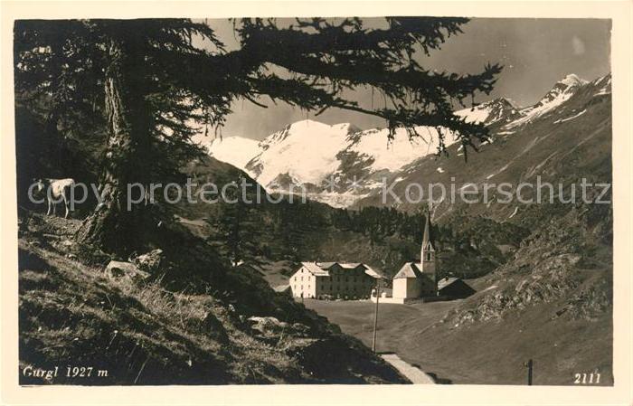 Gurgl Ortsansicht mit Kirche Almvieh Kuh oetztaler Alpen
