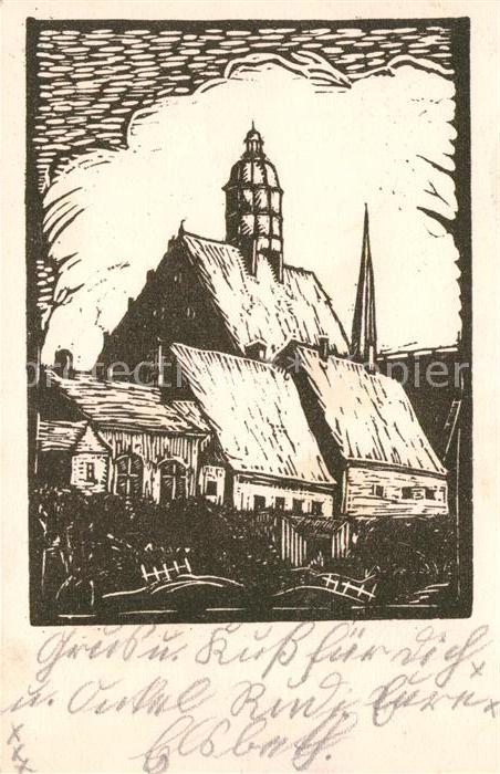 Volkach Rathaus Linolschnitt Frank Brosig Kuenstlerkarte