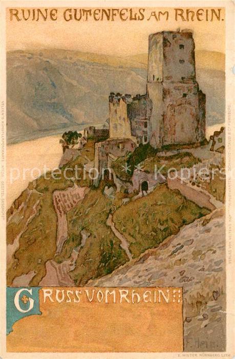 Kaub Ruine Gutenfels am Rhein Kuenstlerkarte Deutsche Reichspost