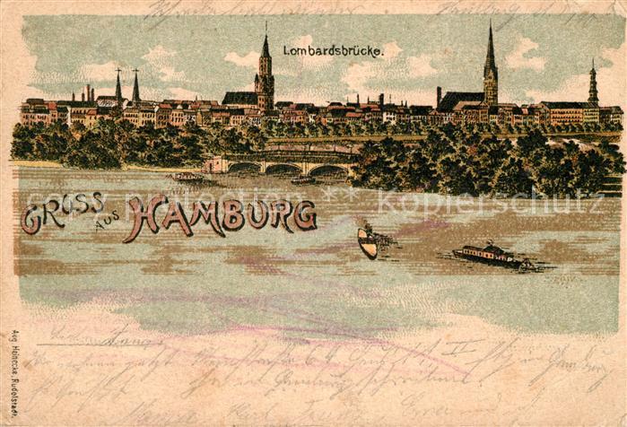 HAMBURG  CITY Stadtbild mit Lombardsbruecke Kirchen Alster Deutsche Reichspost L