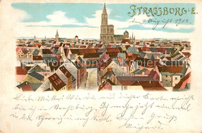 Strassburg Elsass Stadtpanorama mit Muenster Litho