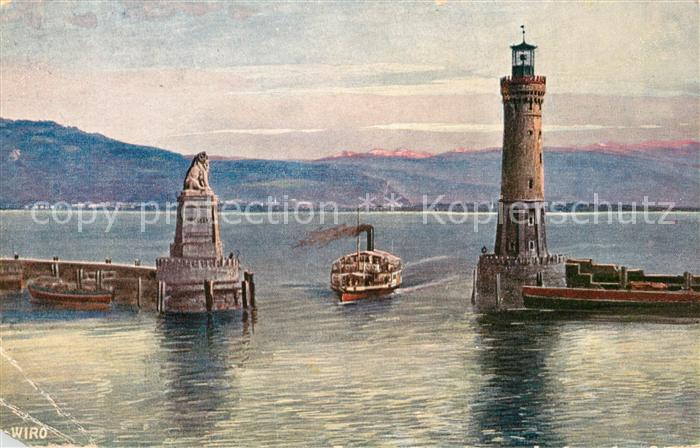 Verlag WIRO Wiedemann Nr. 2368 F Lindau Bodensee Hafeneinfahrt