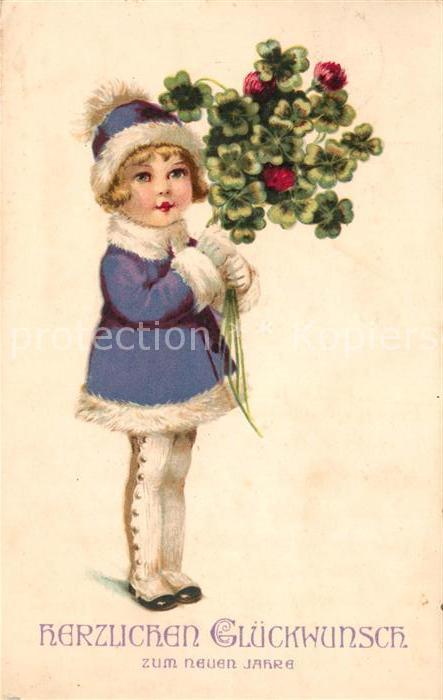 Neujahr Kind Wintermode Kleeblatt Litho