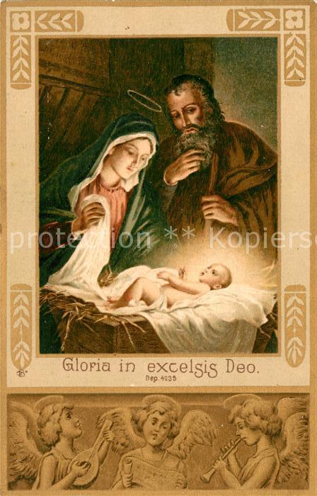 Engel Mandoline Klarinette Heilige Familie Christkind Litho