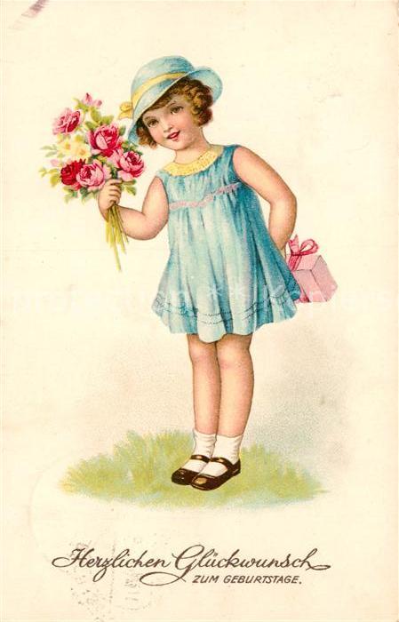Geburtstag Kind Rosen Geschenk Hut Litho