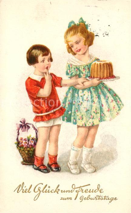 Geburtstag Kinder Blumen Kuchen Litho