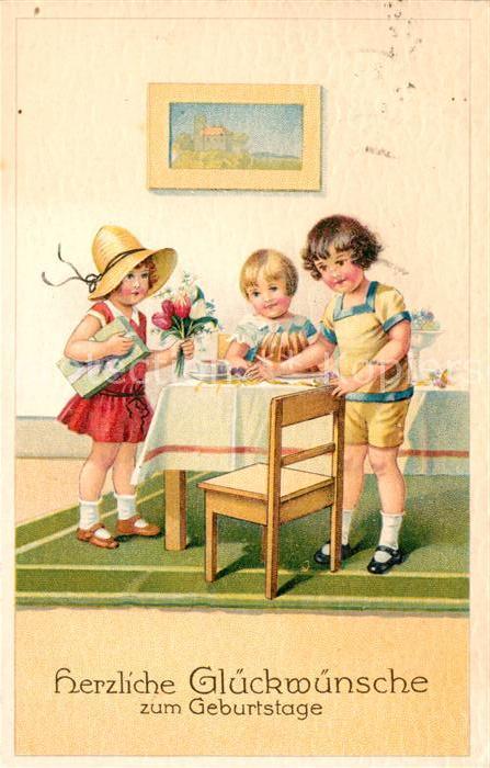 Geburtstag Kinder Blumen Kuchen Litho