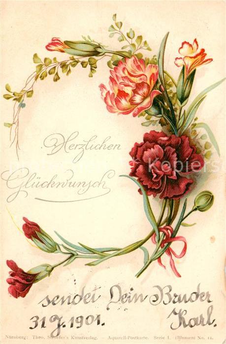 Glueckwunsch Nelken Litho