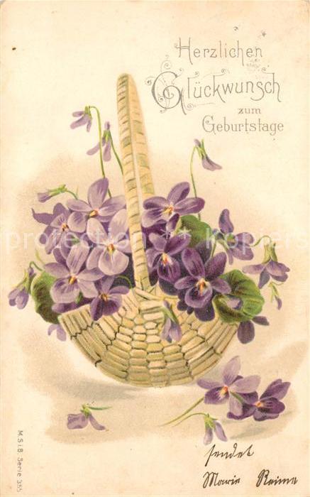 Geburtstag Veilchen Korb Litho