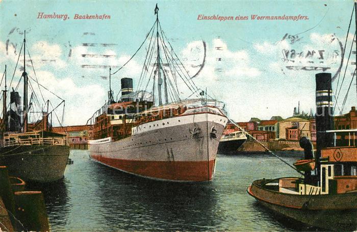 Schiffe Ships Navires Hamburg Baakenhafen Einschleppen eines Woermanndampfers