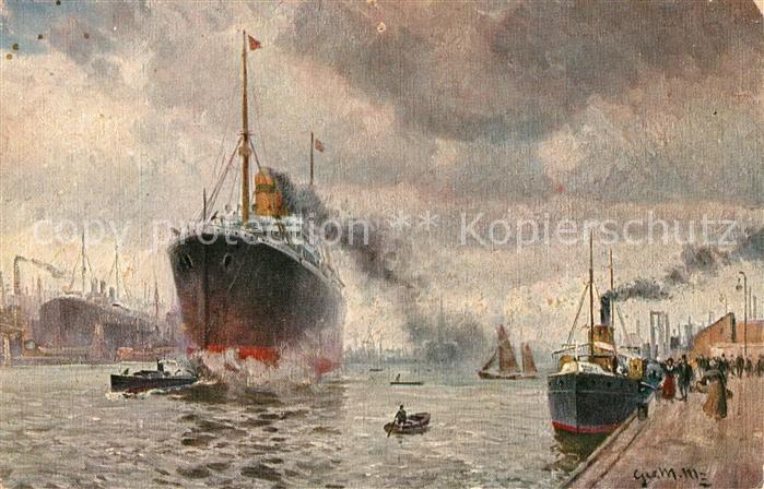 Dampfer Oceanliner Künstlerkarte
