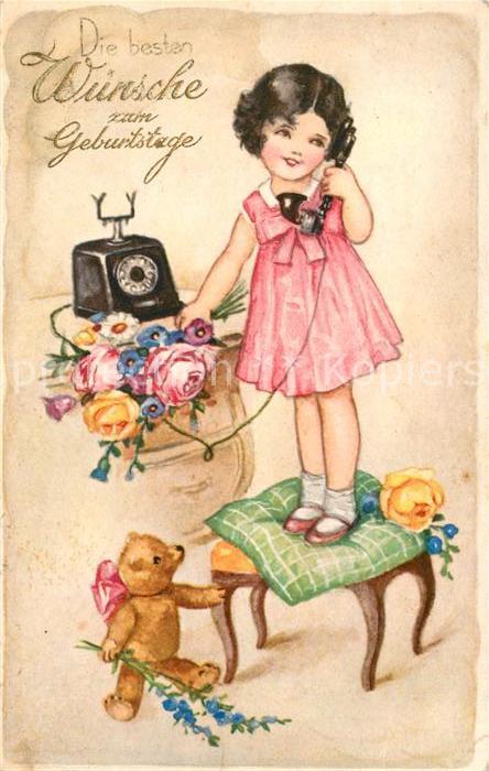 Telefon Geburtstag Kind Teddybär Blumen