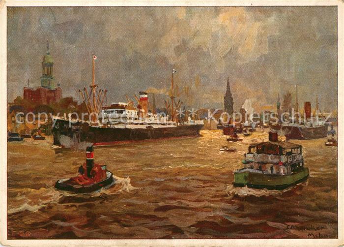 Kuenstlerkarte E. Mercker Hamburg Hafen
