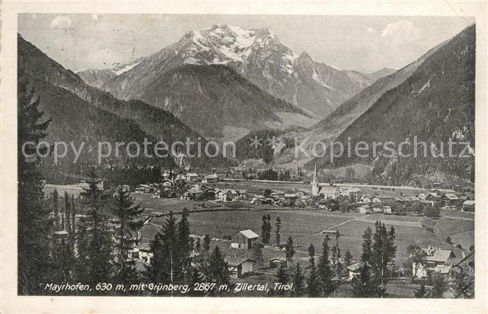 Mayrhofen Zillertal Panorama mit Gruenberg Alpen