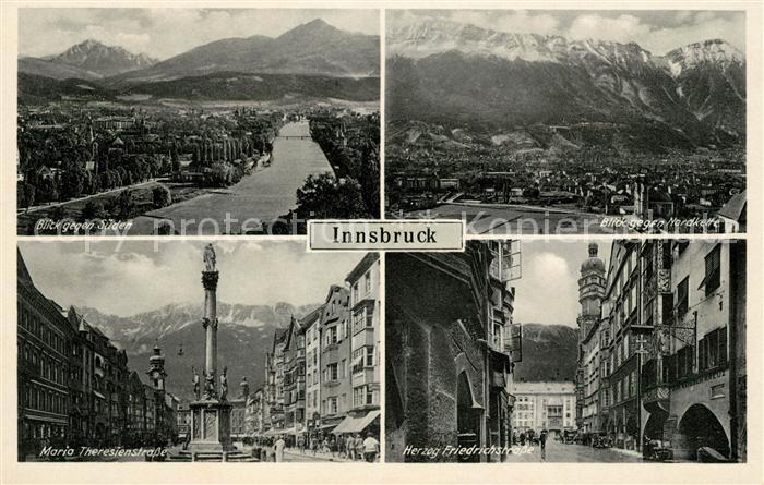 Innsbruck Panorama Blick gegen Sueden Nordkette Maria Theresienstrasse Saeule He