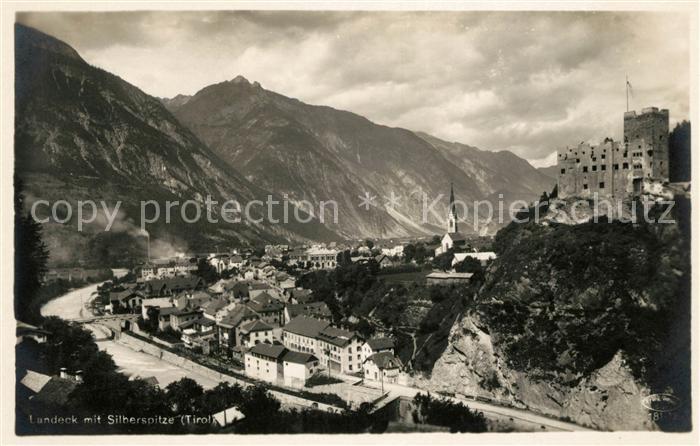 Landeck Tirol Ansicht mit Burgruine Silberspitze
