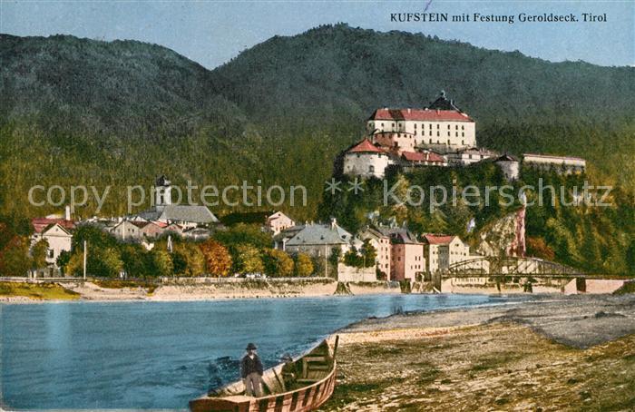 Kufstein Tirol Uferpartie am Inn Blick zur Festung Geroldseck