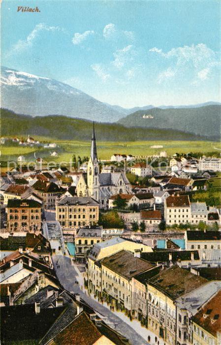 Villach Kaernten Stadtbild mit Kirche Alpenpanorama