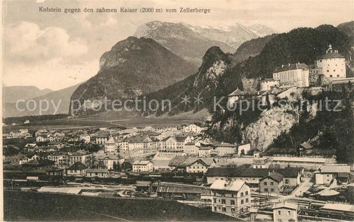 Kufstein Tirol Stadtpanorama mit Festung Geroldseck Zahmer Kaiser Kaisergebirge