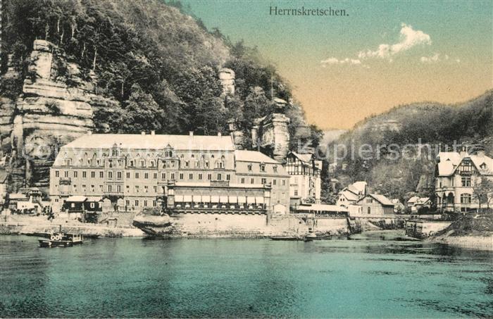 Herrnskretschen Boehmen Elbepartie mit Schloss