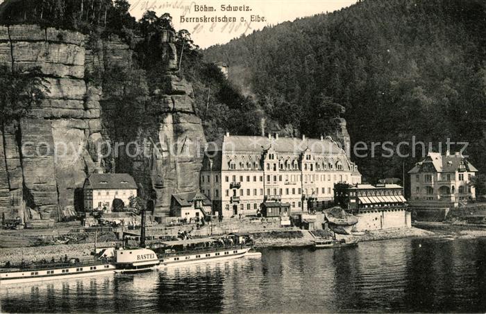 Herrnskretschen Boehmen Elbepartie mit Schloss
