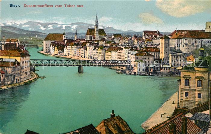 Steyr Enns Oberoesterreich Zusammenfluss vom Tabor aus