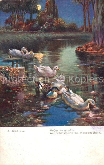 Kuenstlerkarte A. Jiras Am Schlossteich bei Mondensche