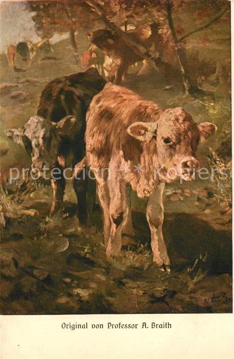 Kuenstlerkarte A. Braith Kühe Kälber