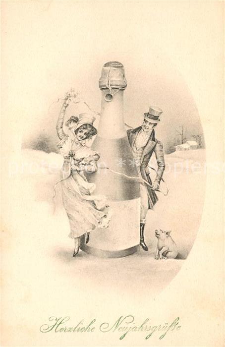 Neujahr Sekt Sektflasche Schwein