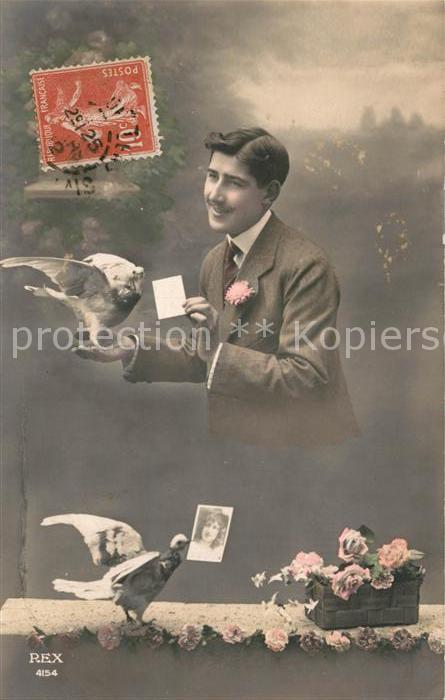 Foto REX Nr. 4154 Mann Tauben Rosen